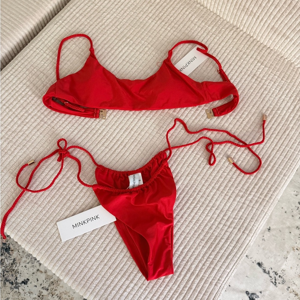 MINKPINK Bright Red Tie-Side Bikini Set